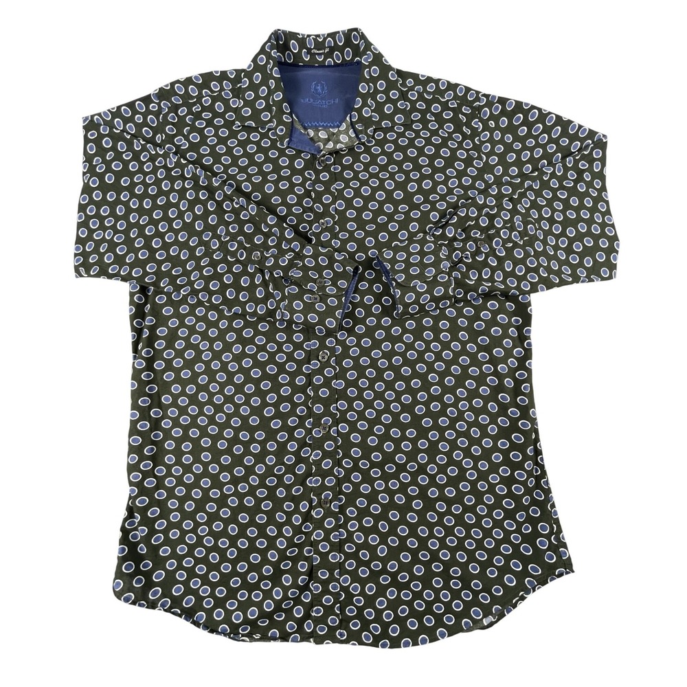 Bugatchi Uomo Button Down Mens L Blue Dot Classic Fit Long Sleeve Cotton